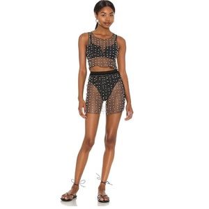 Beach Bunny Glitzy Girl Mesh Pearl Skirt Set in Black Large Coverup 2 pc